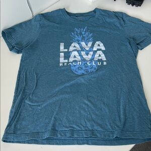 Blue Short Sleeve Tee with Decorative Text